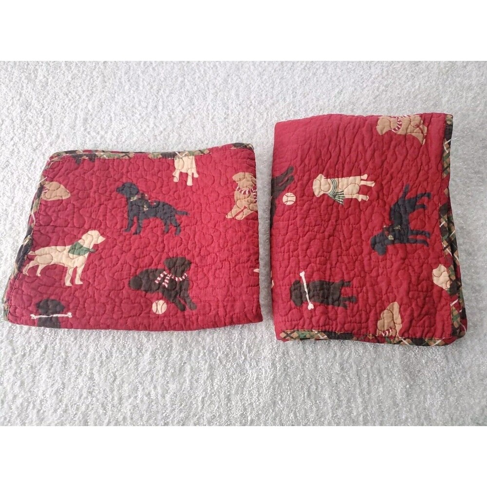 2 Dog Themed Labrador Red Plaid Decorative Quilted Pillow Covers